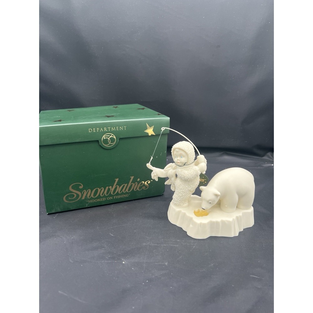 ❄️🐟Dept 56 Snowbabies "Hooked On Fishing" Figurine – Retired – Porcelain Bisque